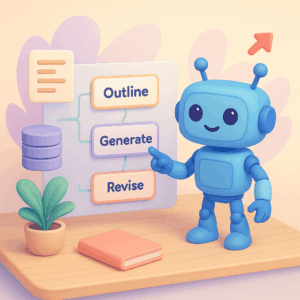 AI assistant guiding an outline, generation, and revision workflow