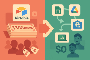 A $300 monthly Airtable campaign compared with a lower-cost automated tool stack