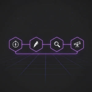 Four interconnected AI agent nodes in a purple pipeline flow representing a content automation system