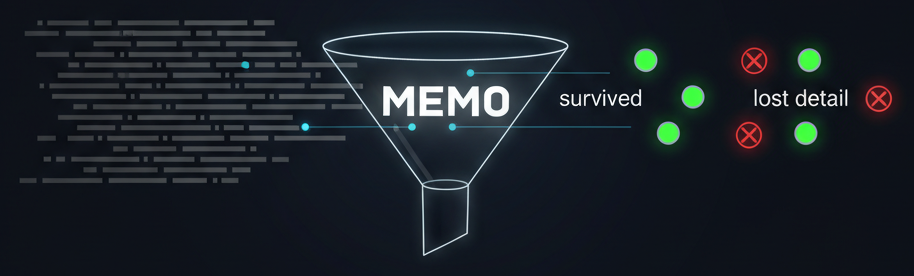 Funnel diagram showing detailed text being condensed into atomic facts by mem0